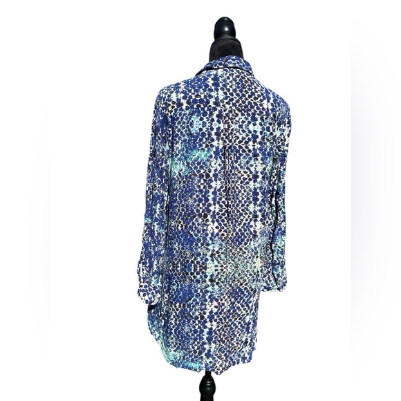 BeachLunchLounge Blue Print Viscose Tunic Shirt Dress Size M coastal beach chic - Picture 4 of 7